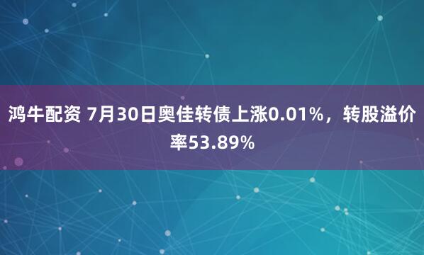 鸿牛配资 7月30日奥佳转债上涨0.01%，转股溢价率53.89%